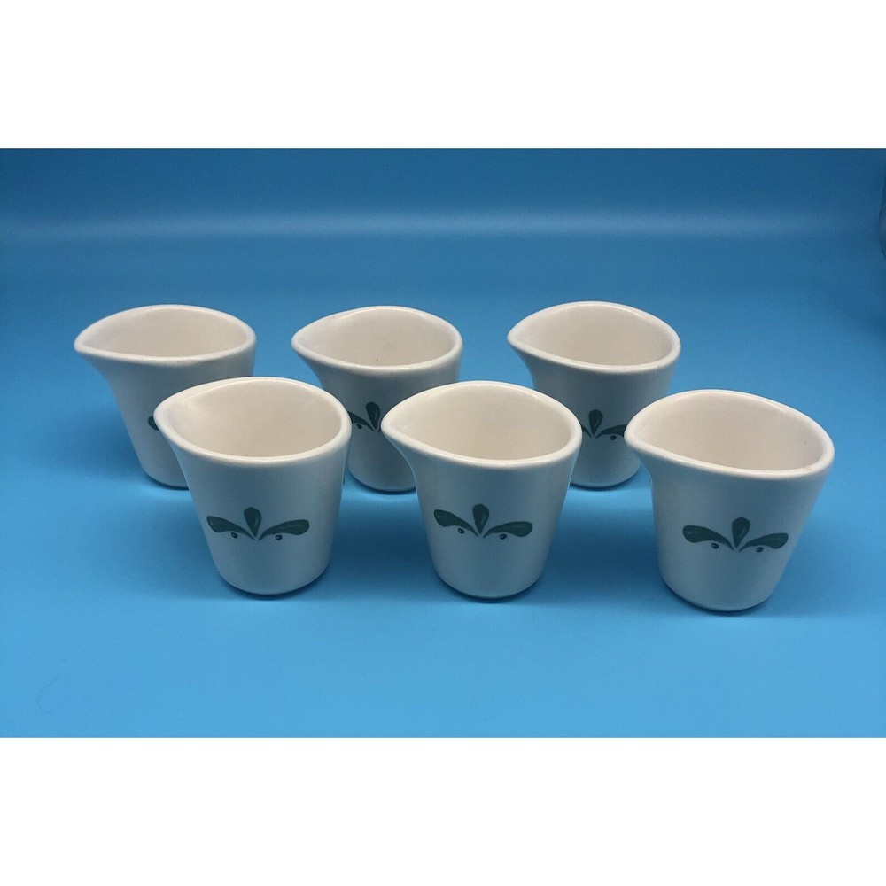 6 Buffalo China Ceramic Syrup Dressing Creamer Serving Cups Green Leaf Design